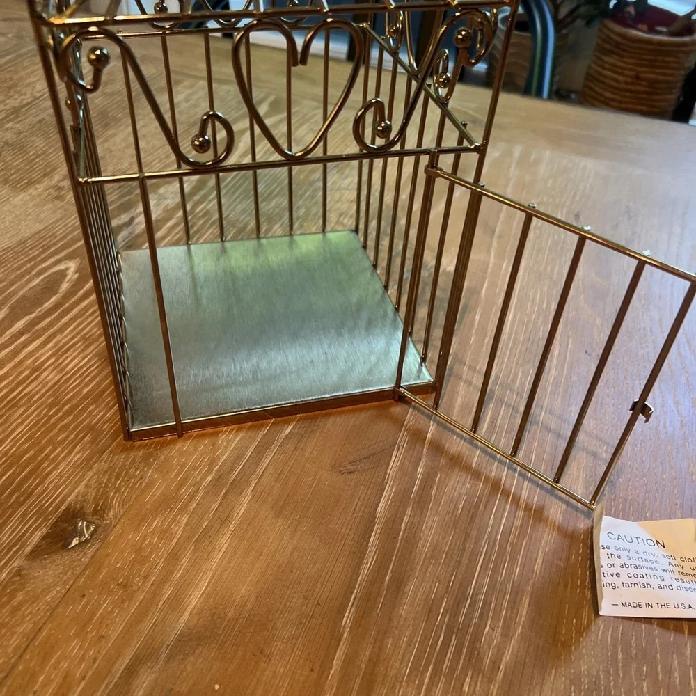 Vintage Home Interiors Gold Tone Metal Faux Bird Cage Decor Heart 16x7x7